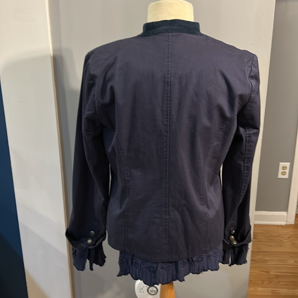 Sundance Navy Blazer with Ruffle Trim military style ladies size small S GUC - Picture 6 of 16